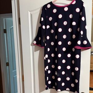 Elegant Navy Polka Dot Long Sleeve Dress